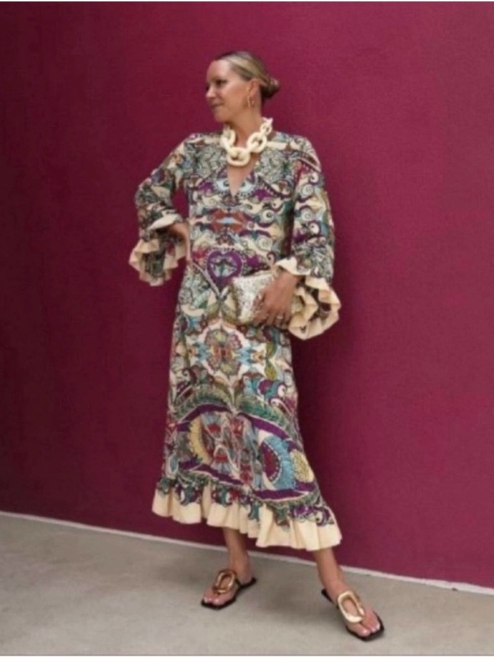 Zara Flowy multi color Midi with ruffles s M - Picture 4 of 9